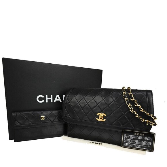 CHANEL CC Logo Matelasse Chain Shoulder Bag Leather Black GHW Vintage - Picture 1 of 16